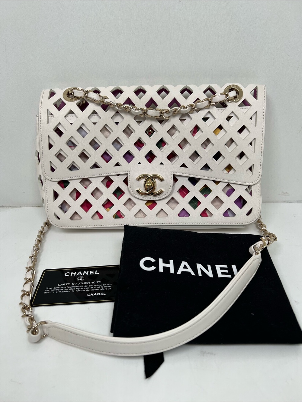CHANEL Small Sea Through Flap Bag White Multicolor Lambskin Gold Chain 2021